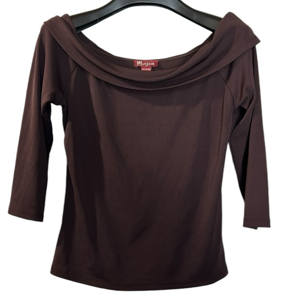 Monsoon women’s top brown cowl silk‎ trimmed size 8 pullover blouse